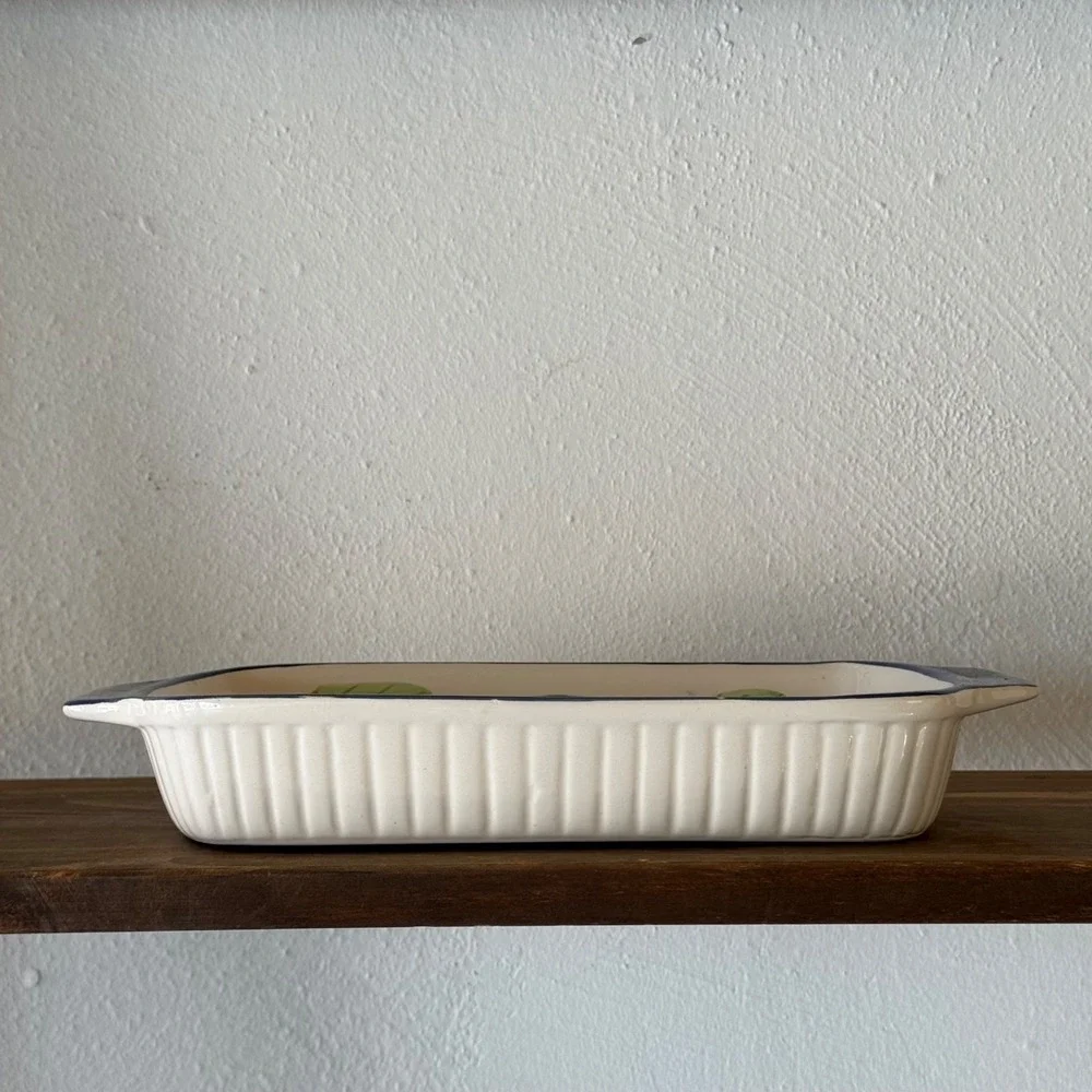 Floral Ceramic Baking Dish‎ Blue Rim Rectangular Casserole Dish 12